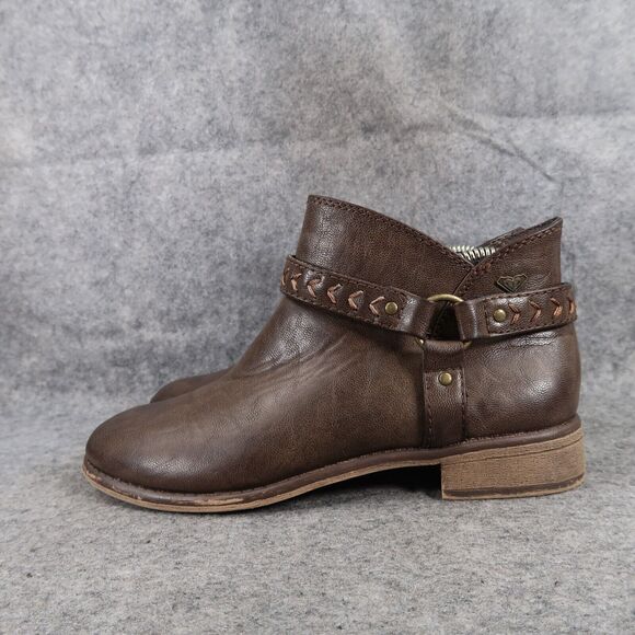 Roxy Shoes Womens 7 Booties Western Harness Fashion Brown Zip Casual Ankle Boot - Picture 5 of 14